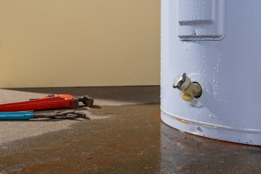 Water heater leak causing damage in basement