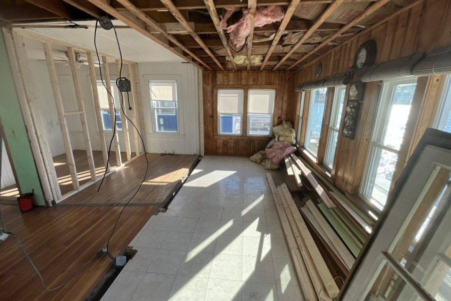 Full home reconstruction in progress showing new framing and structural work